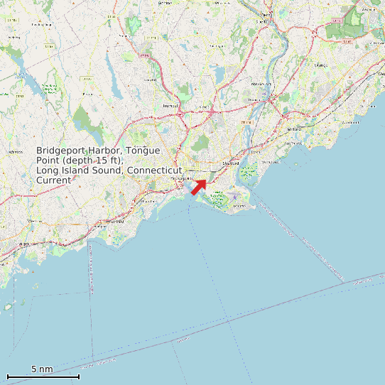 Map of Bridgeport Harbor, Tongue Point (depth 15 ft), Long Island Sound, Connecticut Current Prediction Station