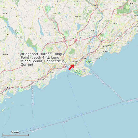 Map of Bridgeport Harbor, Tongue Point (depth 4 ft), Long Island Sound, Connecticut Current Prediction Station