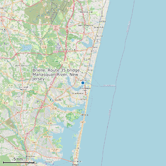 Map of Brielle, Route 35 bridge, Manasquan River, New Jersey Tide Prediction Station