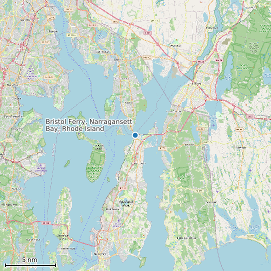 Map of Bristol Ferry, Narragansett Bay, Rhode Island Tide Prediction Station