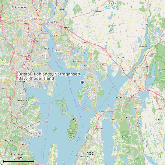 Map of Bristol Highlands, Narragansett Bay, Rhode Island Tide Prediction Station