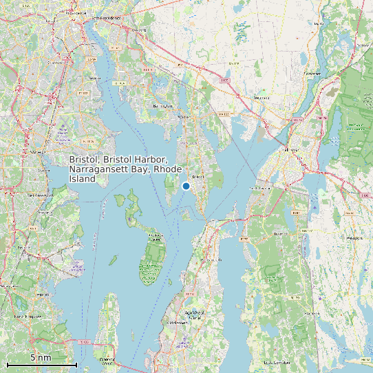 Map of Bristol, Bristol Harbor, Narragansett Bay, Rhode Island Tide Prediction Station