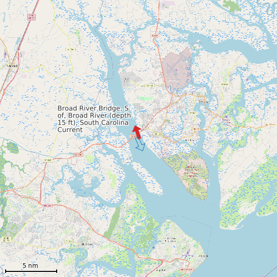 Map of Broad River Bridge, S of, Broad River (depth 15 ft), South Carolina Current Prediction Station