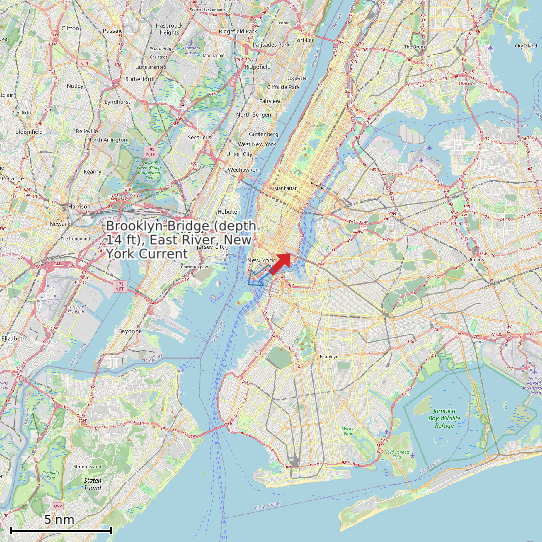 Map of Brooklyn Bridge (depth 14 ft), East River, New York Current Prediction Station