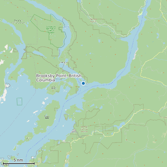 Map of Brooksby Point, British Columbia Tide Prediction Station