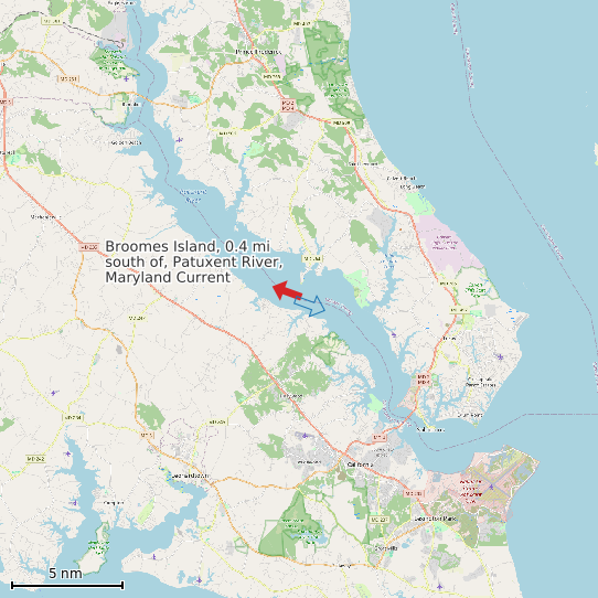 Map of Broomes Island, 0.4 mi south of, Patuxent River, Maryland Current Prediction Station