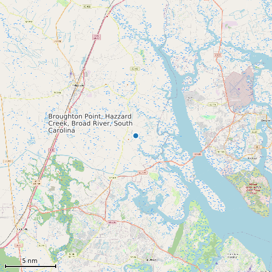 Map of Broughton Point, Hazzard Creek, Broad River, South Carolina Tide Prediction Station
