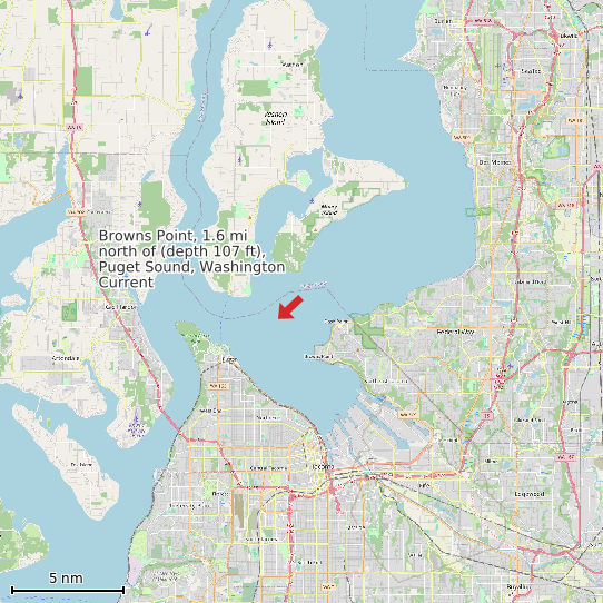 Map of Browns Point, 1.6 mi north of (depth 107 ft), Puget Sound, Washington Current Prediction Station