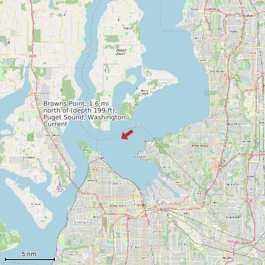 Map of Browns Point, 1.6 mi north of (depth 199 ft), Puget Sound, Washington Current Prediction Station