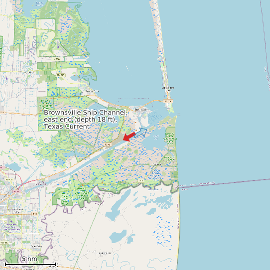 Map of Brownsville Ship Channel, east end (depth 18 ft), Texas Current Prediction Station