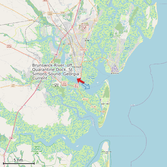 Map of Brunswick River, off Quarantine Dock, St. Simons Sound, Georgia Current Prediction Station