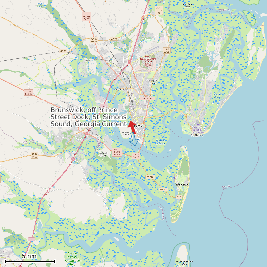 Map of Brunswick, off Prince Street Dock, St. Simons Sound, Georgia Current Prediction Station