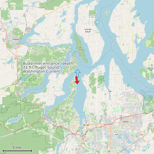 Map of Budd Inlet entrance (depth 71 ft), Puget Sound, Washington Current Prediction Station