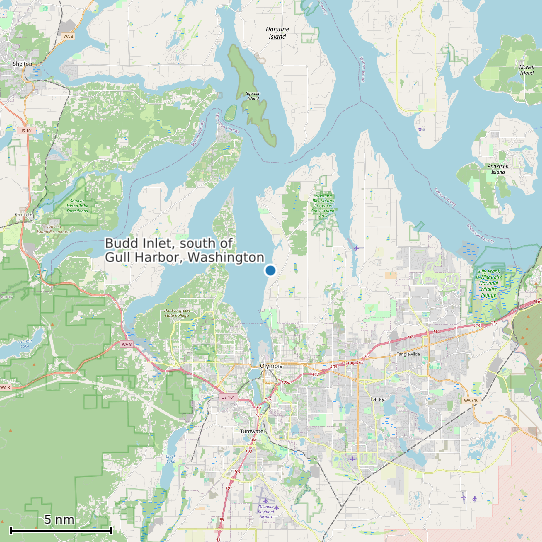 Map of Budd Inlet, south of Gull Harbor, Washington Tide Prediction Station