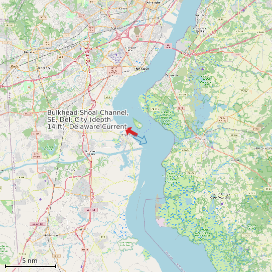 Map of Bulkhead Shoal Channel, SE, Del. City (depth 14 ft), Delaware Current Prediction Station