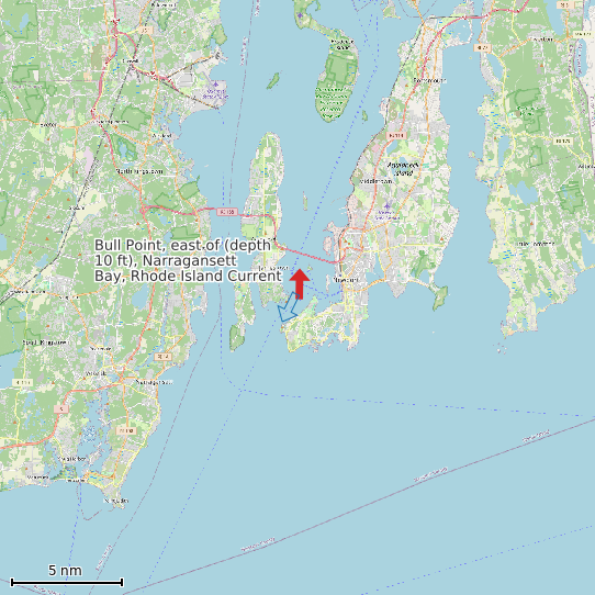 Map of Bull Point, east of (depth 10 ft), Narragansett Bay, Rhode Island Current Prediction Station