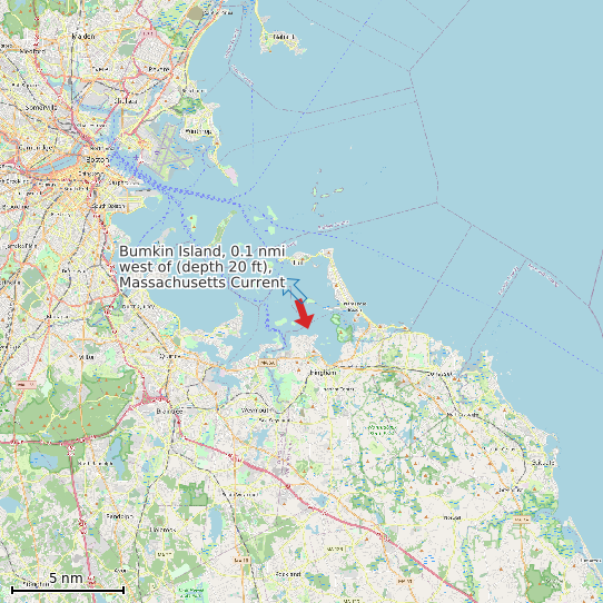 Map of Bumkin Island, 0.1 nmi west of (depth 20 ft), Massachusetts Current Prediction Station
