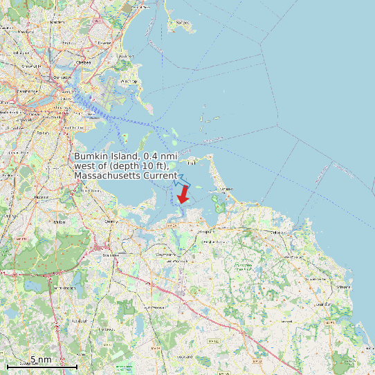 Map of Bumkin Island, 0.4 nmi west of (depth 10 ft), Massachusetts Current Prediction Station