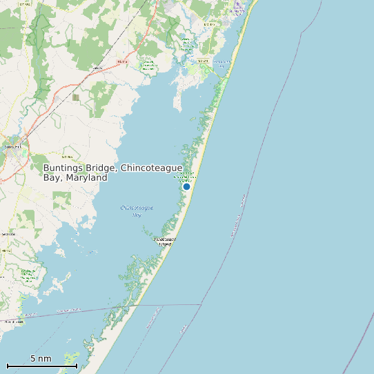Map of Buntings Bridge, Chincoteague Bay, Maryland Tide Prediction Station