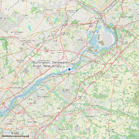 Map of Burlington, Delaware River, New Jersey Tide Prediction Station