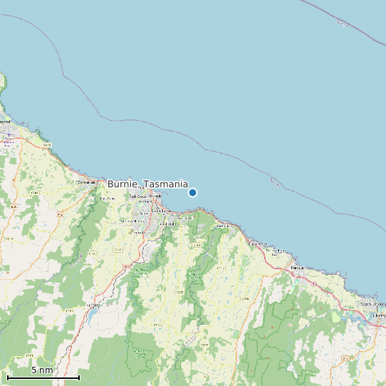 Map of Burnie, Tasmania Tide Prediction Station