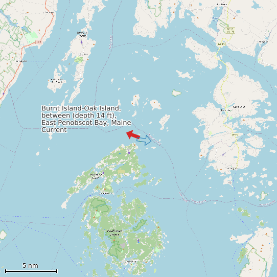 Map of Burnt Island-Oak Island, between (depth 14 ft), East Penobscot Bay, Maine Current Prediction Station