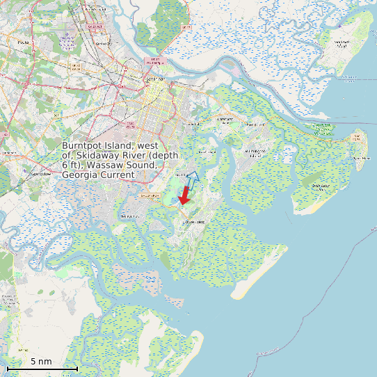 Map of Burntpot Island, west of, Skidaway River (depth 6 ft), Wassaw Sound, Georgia Current Prediction Station