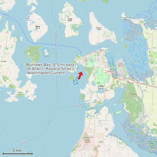 Map of Burrows Bay, 0.5 mi east of Allan I, Rosario Strait, Washington Current Prediction Station