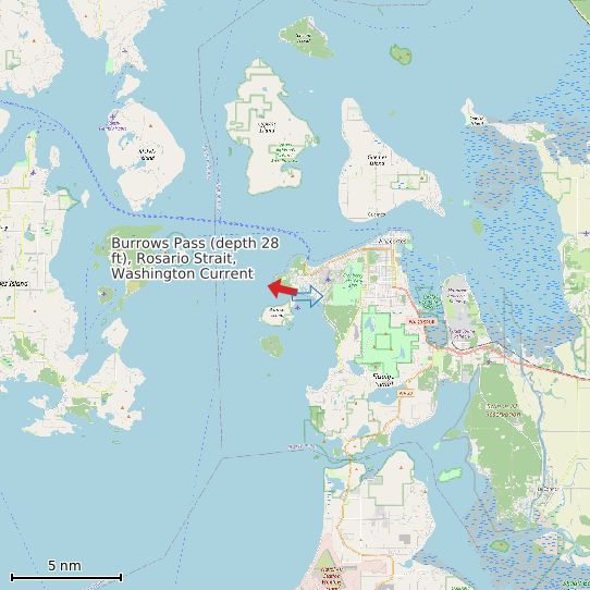 Map of Burrows Pass (depth 28 ft), Rosario Strait, Washington Current Prediction Station