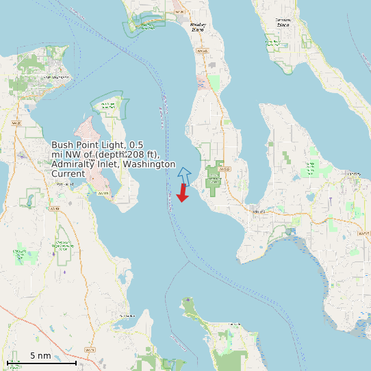 Map of Bush Point Light, 0.5 mi NW of (depth 208 ft), Admiralty Inlet, Washington Current Prediction Station