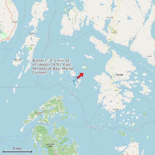 Map of Butter I., 0.3 nmi SE of (depth 14 ft), East Penobscot Bay, Maine Current Prediction Station