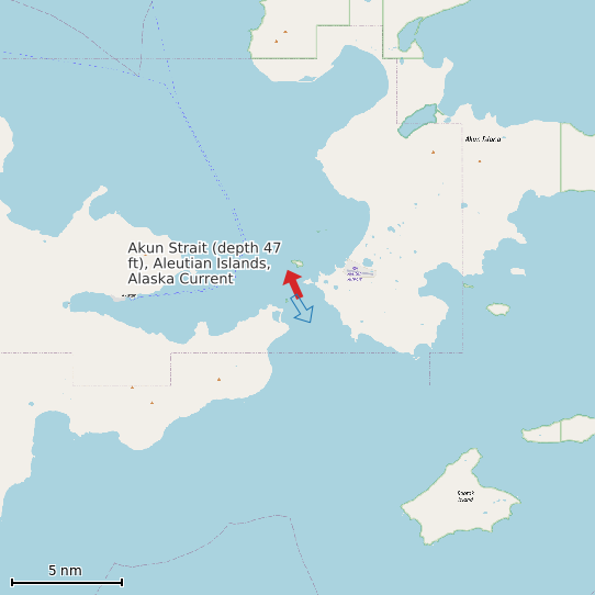 Map of Akun Strait (depth 47 ft), Aleutian Islands, Alaska Current Prediction Station