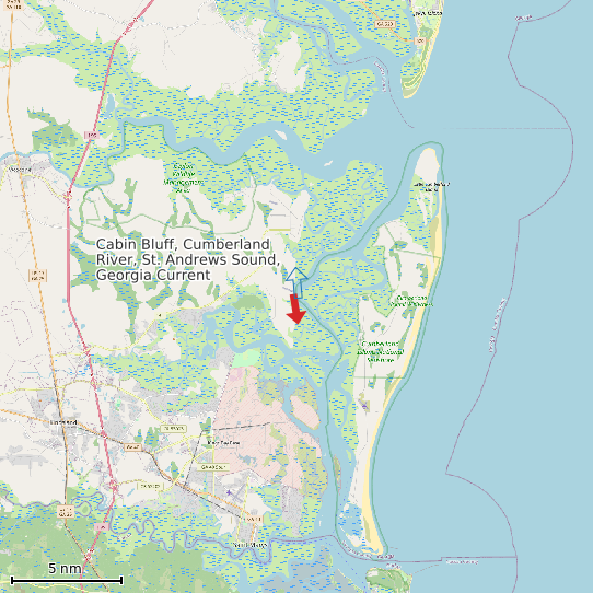 Map of Cabin Bluff, Cumberland River, St. Andrews Sound, Georgia Current Prediction Station