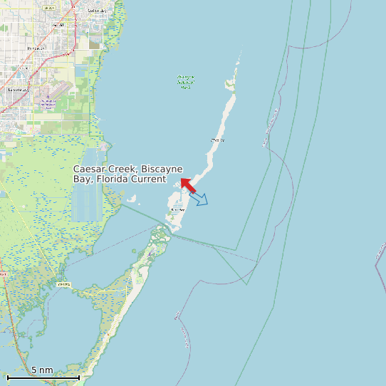 Map of Caesar Creek, Biscayne Bay, Florida Current Prediction Station