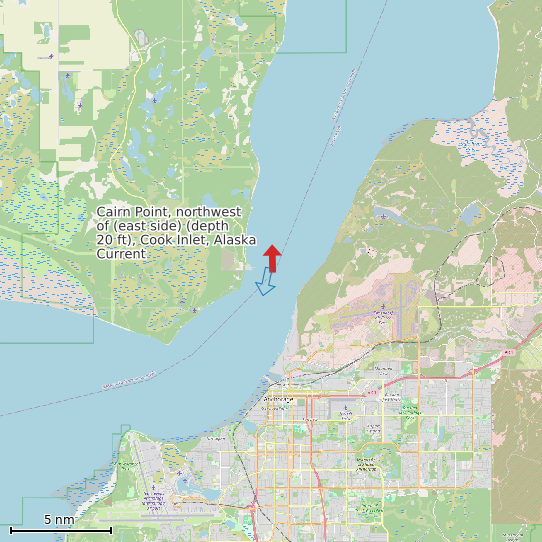 Map of Cairn Point, northwest of (east side) (depth 20 ft), Cook Inlet, Alaska Current Prediction Station