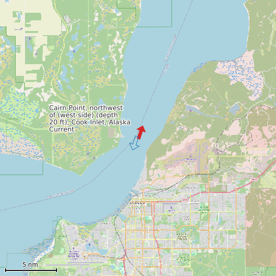 Map of Cairn Point, northwest of (west side) (depth 20 ft), Cook Inlet, Alaska Current Prediction Station