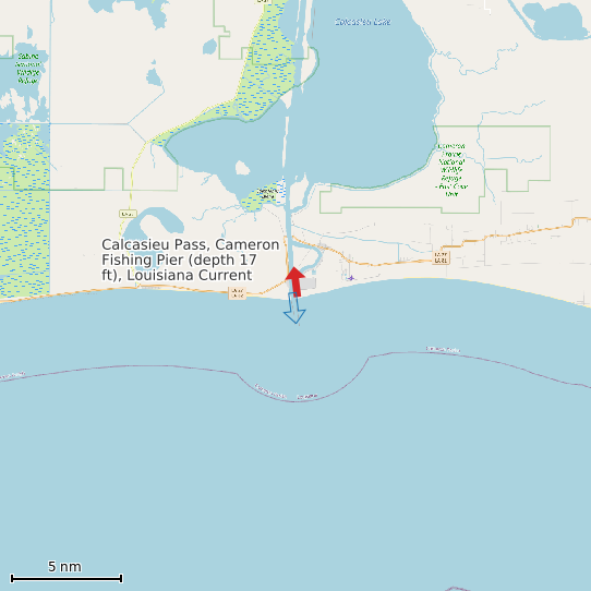 Map of Calcasieu Pass, Cameron Fishing Pier (depth 17 ft), Louisiana Current Prediction Station