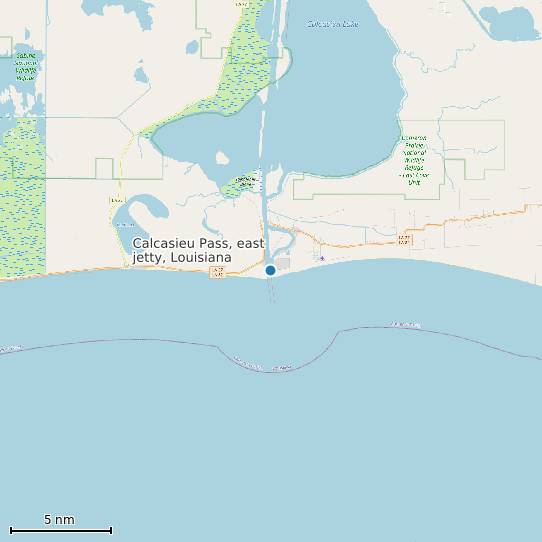 Map of Calcasieu Pass, east jetty, Louisiana Tide Prediction Station