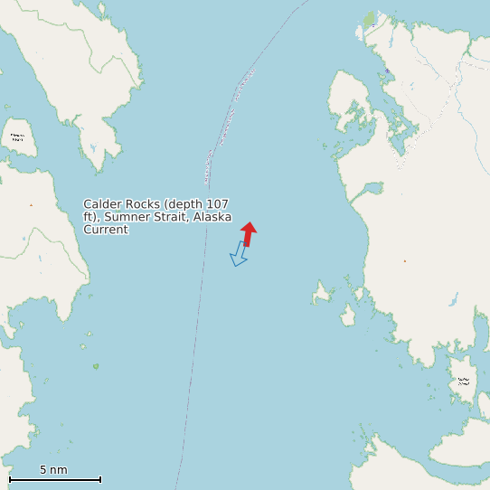 Map of Calder Rocks (depth 107 ft), Sumner Strait, Alaska Current Prediction Station