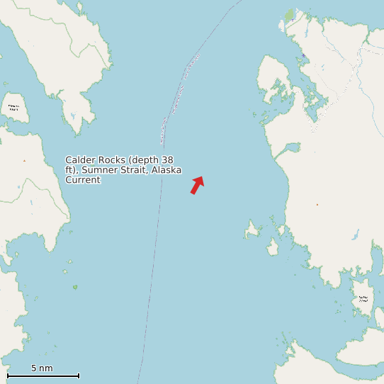 Map of Calder Rocks (depth 38 ft), Sumner Strait, Alaska Current Prediction Station
