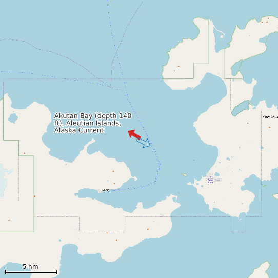 Map of Akutan Bay (depth 140 ft), Aleutian Islands, Alaska Current Prediction Station