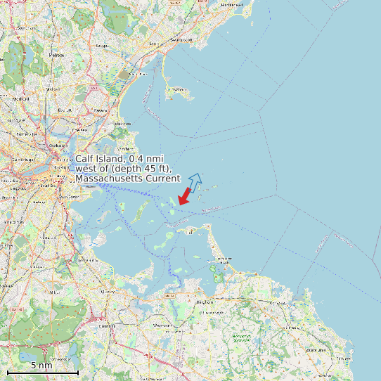 Map of Calf Island, 0.4 nmi west of (depth 45 ft), Massachusetts Current Prediction Station