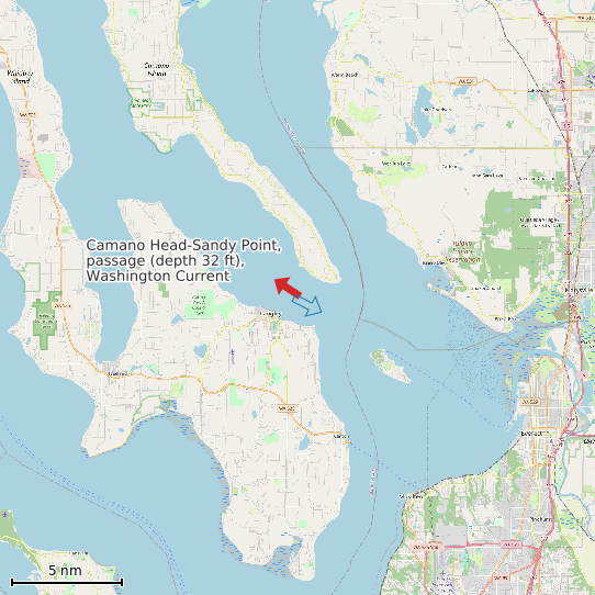 Map of Camano Head-Sandy Point, passage (depth 32 ft), Washington Current Prediction Station