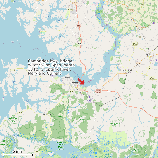 Map of Cambridge hwy. bridge, W. of Swing Span (depth 18 ft), Choptank River, Maryland Current Prediction Station