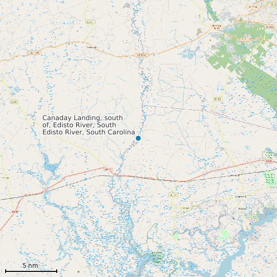 Map of Canaday Landing, south of, Edisto River, South Edisto River, South Carolina Tide Prediction Station