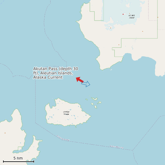 Map of Akutan Pass (depth 30 ft), Aleutian Islands, Alaska Current Prediction Station