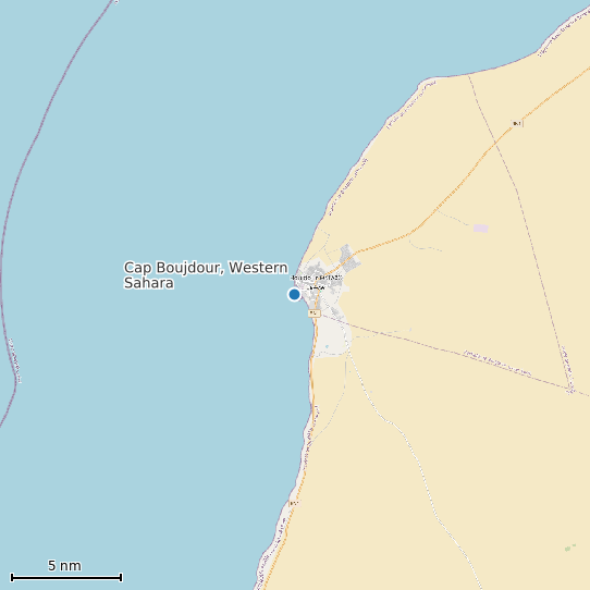Map of Cap Boujdour, Western Sahara Tide Prediction Station