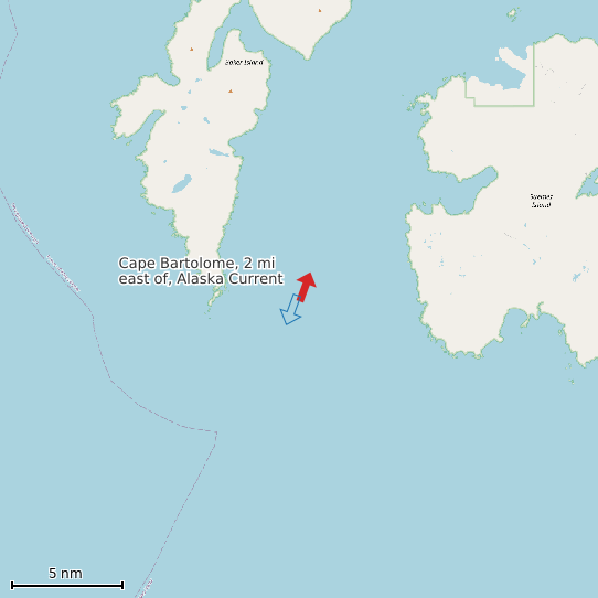 Map of Cape Bartolome, 2 mi east of, Alaska Current Prediction Station