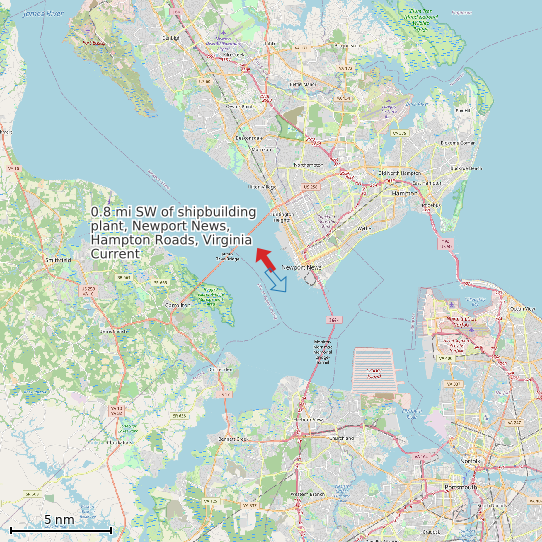 Map of 0.8 mi SW of shipbuilding plant, Newport News, Hampton Roads, Virginia Current Prediction Station