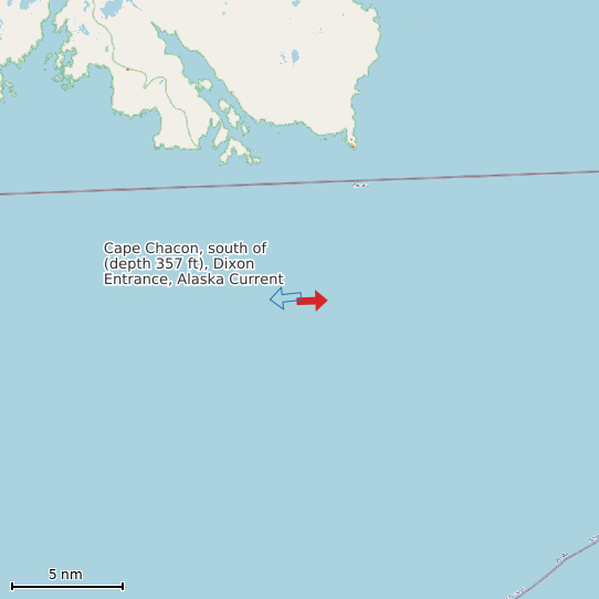 Map of Cape Chacon, south of (depth 357 ft), Dixon Entrance, Alaska Current Prediction Station
